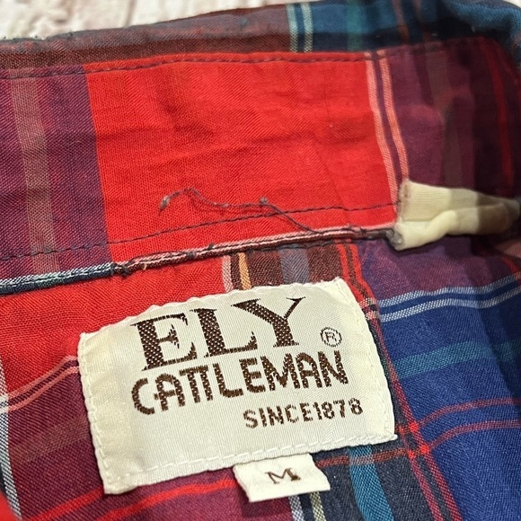 Vintage Ely Cattleman Plaid Shortsleeve Western Button Up Rockabilly Shirt - Picture 5 of 6